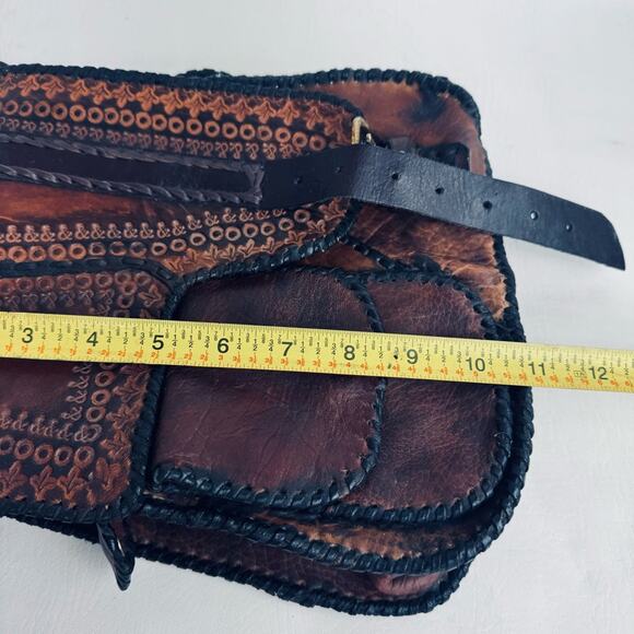 Mark Tigon Western Crossbody Bag‎ Tooled Leather Brown Equestrian Purse Distress - Picture 13 of 15